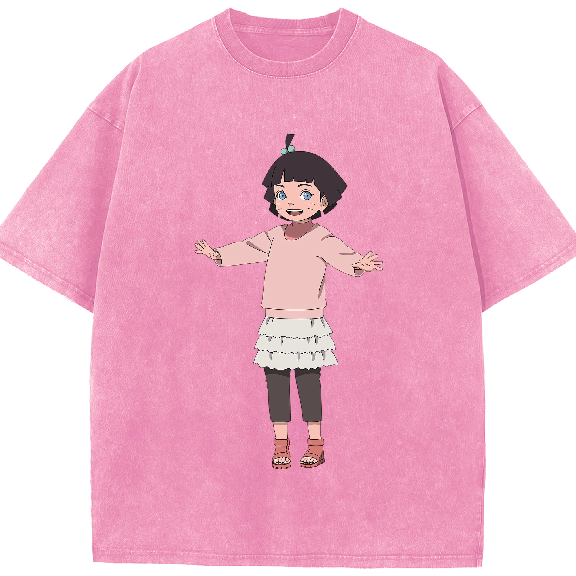 （画像用） NARUTO -ナルト- うずまき ヒマワリ Uzumaki Himawari 綿100% ヴィンテージ風 半袖Tシャツ（フロントプリント）